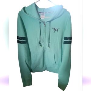 PINK VS Mint Green Full Zip-Up Hoodie with Blk Sequin Details